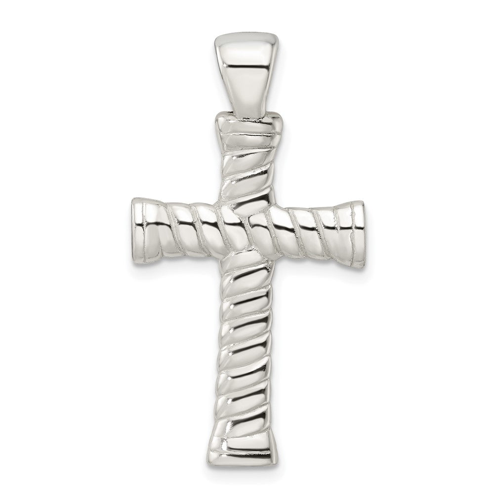 Sterling Silver Polished Twisted Hollow Large Latin Cross Pendant