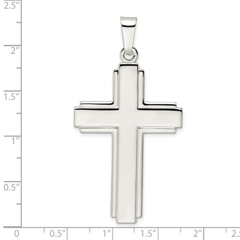 Sterling Silver Polished w/Edge Lines Large Latin Cross Pendant