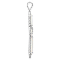 Sterling Silver RH-plated White Created Opal & CZ Border Cross Pendant