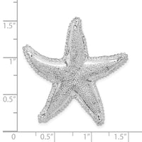 Sterling Silver Rhodium-plated Polished/Textured Starfish Slide