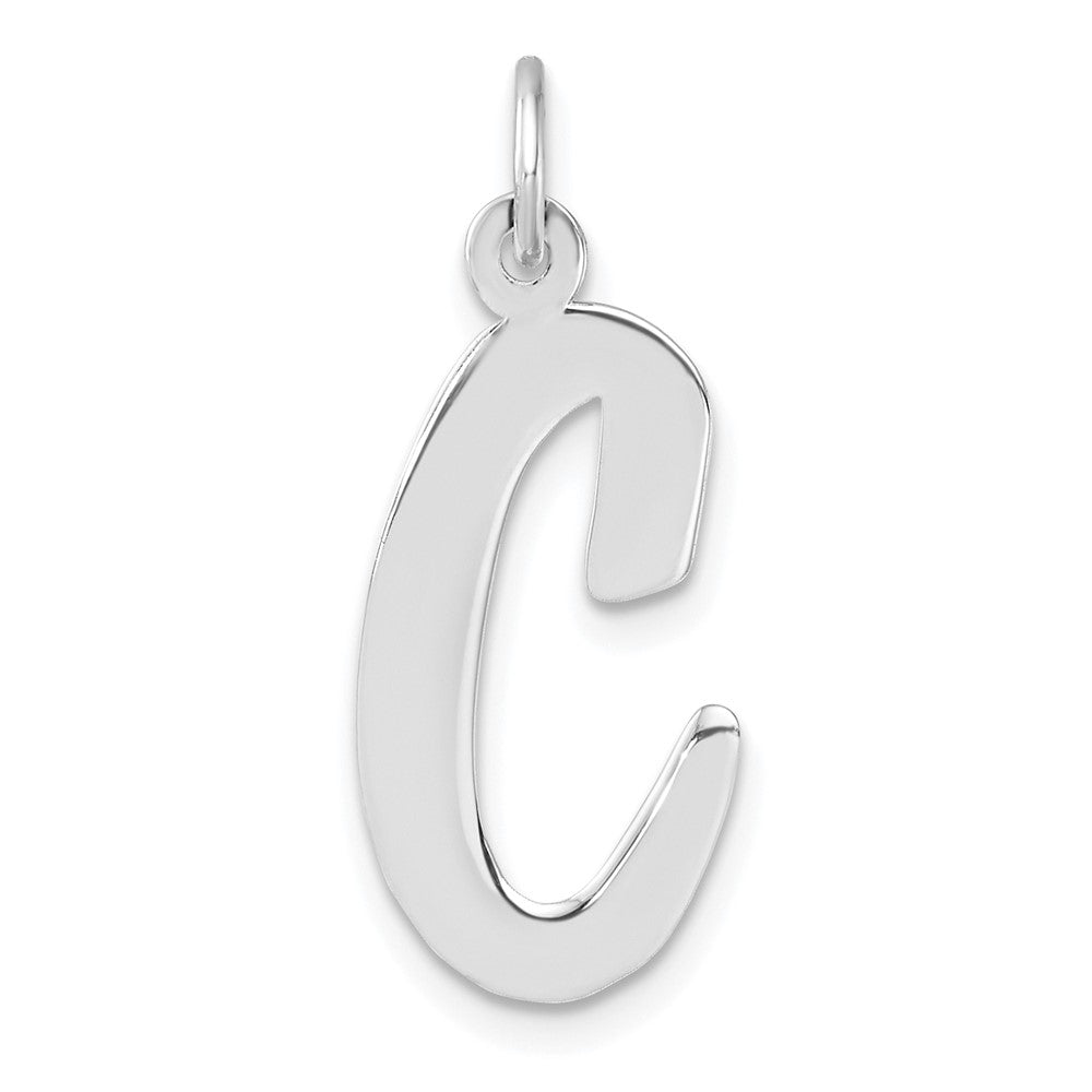 Large Sterling Silver Rhodium-plated Script Letter C Initial Charm