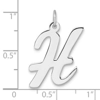 Large Sterling Silver Rhodium-plated Script Letter H Initial Charm