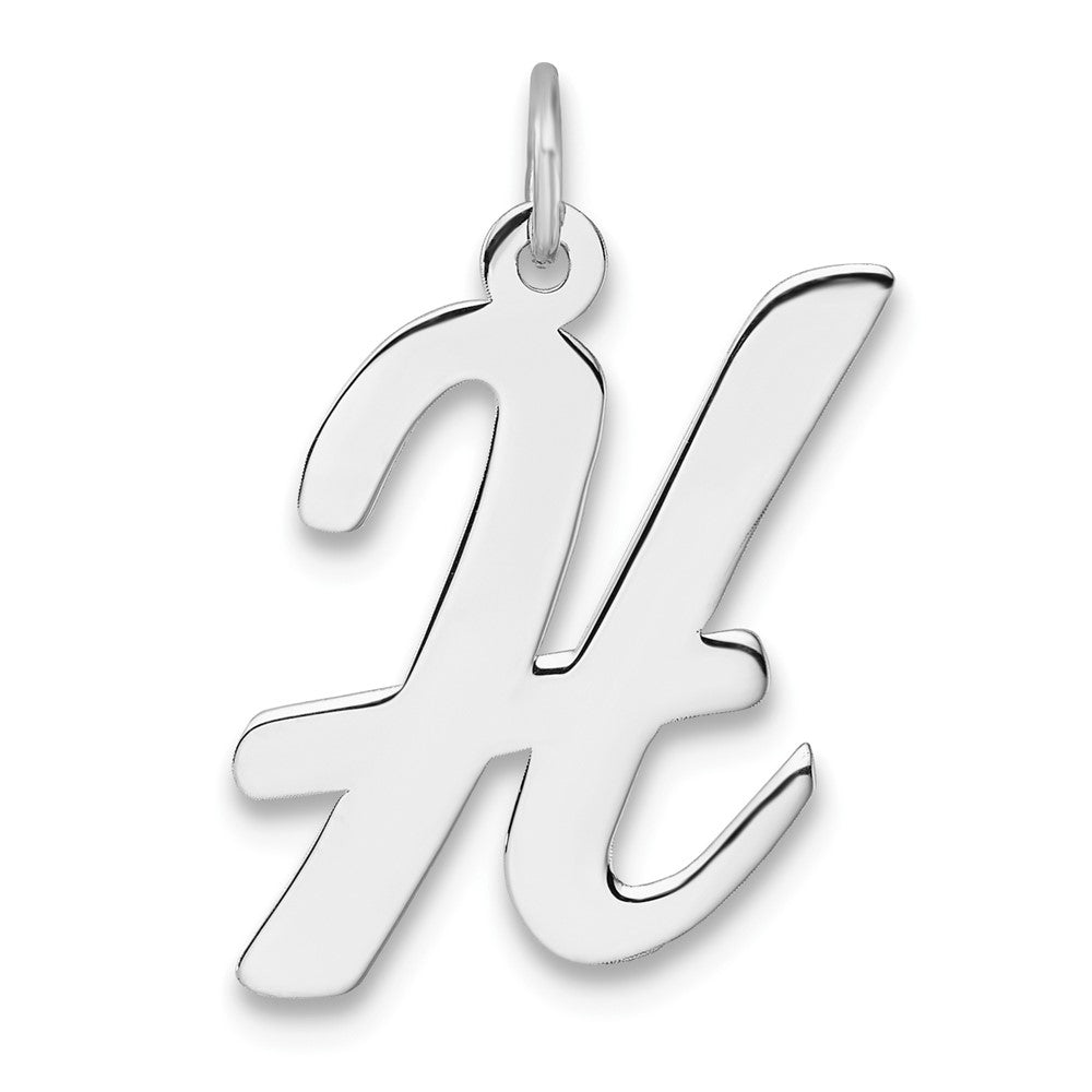Large Sterling Silver Rhodium-plated Script Letter H Initial Charm