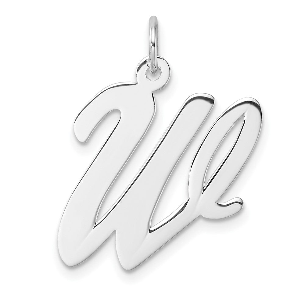 Large Sterling Silver Rhodium-plated Script Letter W Initial Charm