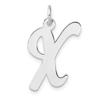 Large Sterling Silver Rhodium-plated Script Letter X Initial Charm