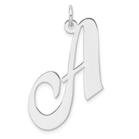 Large Sterling Silver Rhodium-plated Fancy Script Letter A Initial Charm