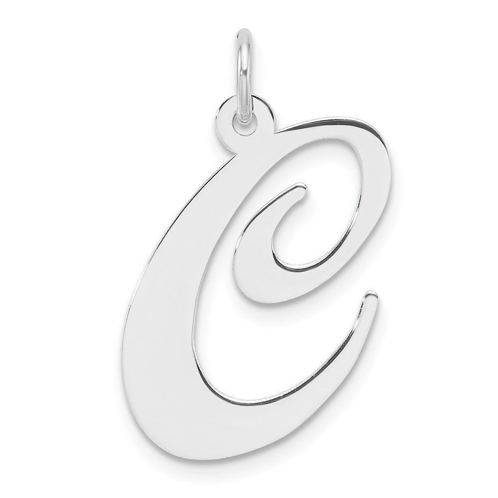 Large Sterling Silver Rhodium-plated Fancy Script Letter C Initial Charm