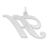 Large Sterling Silver Rhodium-plated Fancy Script Letter H Initial Charm