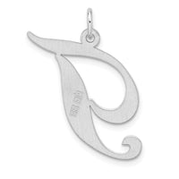 Large Sterling Silver Rhodium-plated Fancy Script Letter T Initial Charm