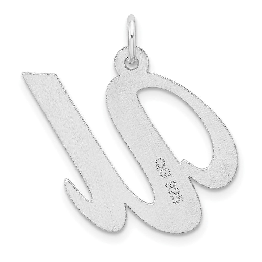 Large Sterling Silver Rhodium-plated Fancy Script Letter U Initial Charm