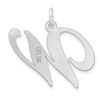 Large Sterling Silver Rhodium-plated Fancy Script Letter W Initial Charm