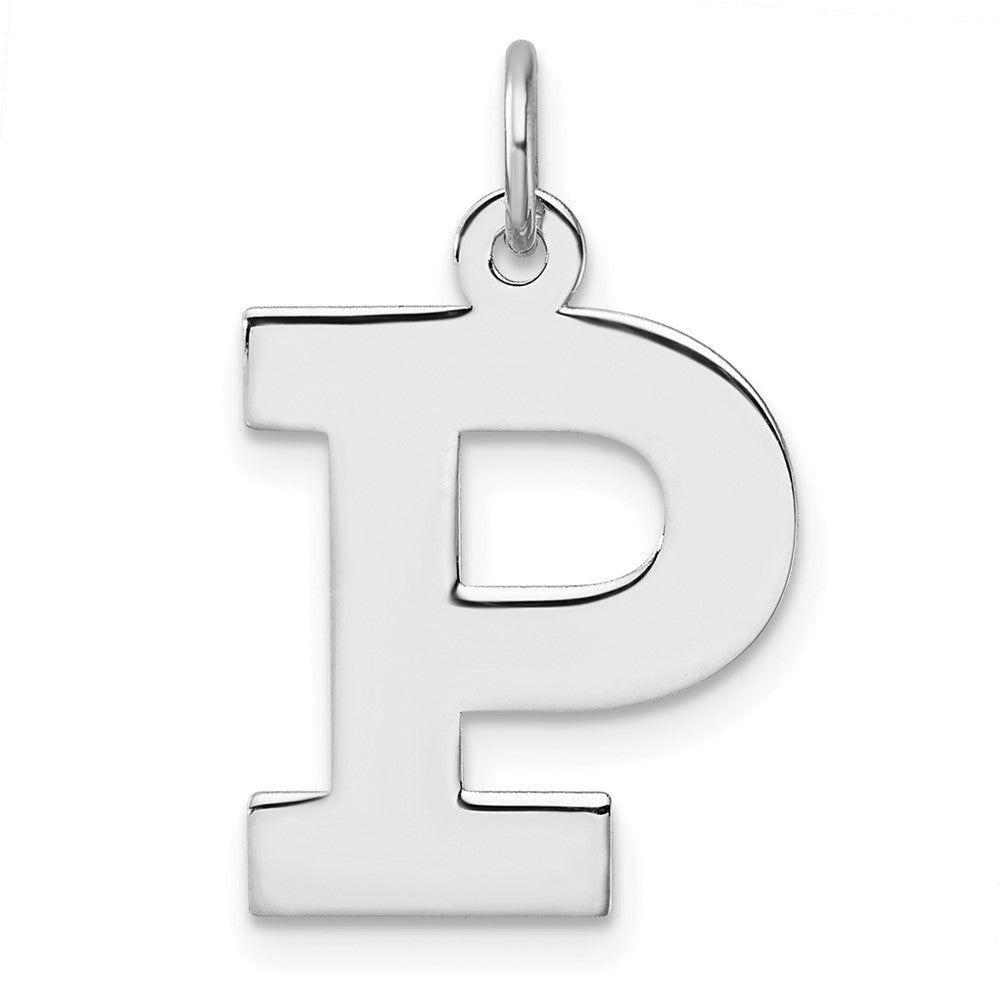 Large Sterling Silver Rhodium-plated Block Letter P Initial Charm