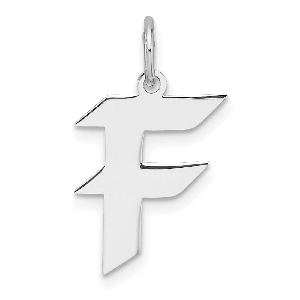 Small Sterling Silver Rhodium-plated Artisan Block Letter F Initial Charm