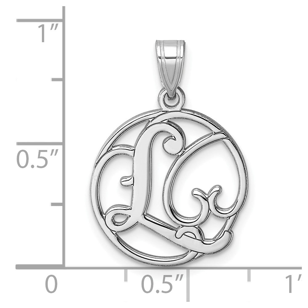 Small Sterling Silver Rhodium-plated Fancy Script Letter L Initial Pendant
