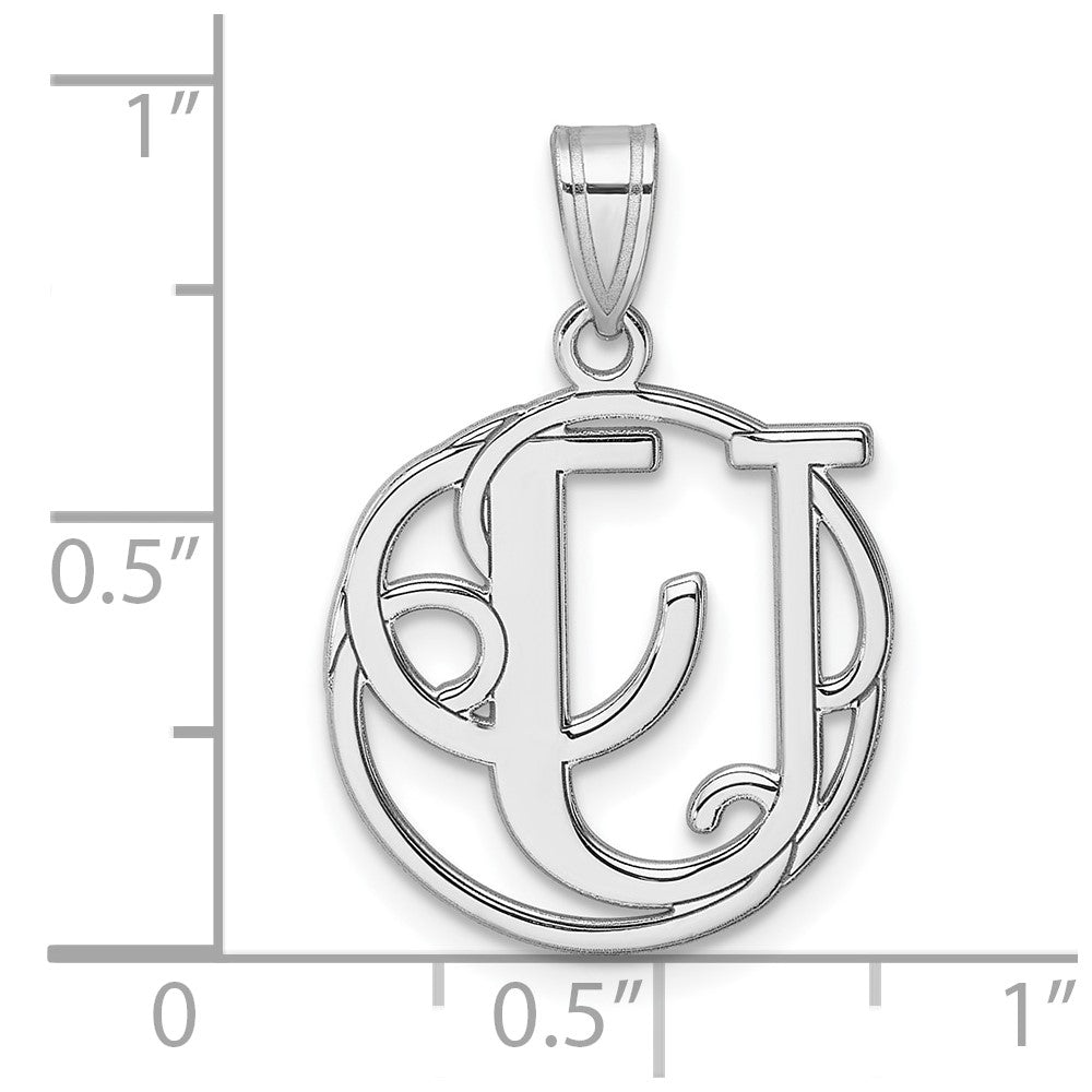Small Sterling Silver Rhodium-plated Fancy Script Letter U Initial Pendant