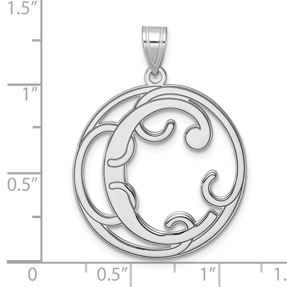 Large Sterling Silver Rhodium-plated Fancy Script Letter C Initial Pendant