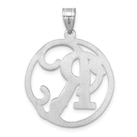 Large Sterling Silver Rhodium-plated Fancy Script Letter R Initial Pendant