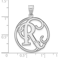 Large Sterling Silver Rhodium-plated Fancy Script Letter R Initial Pendant