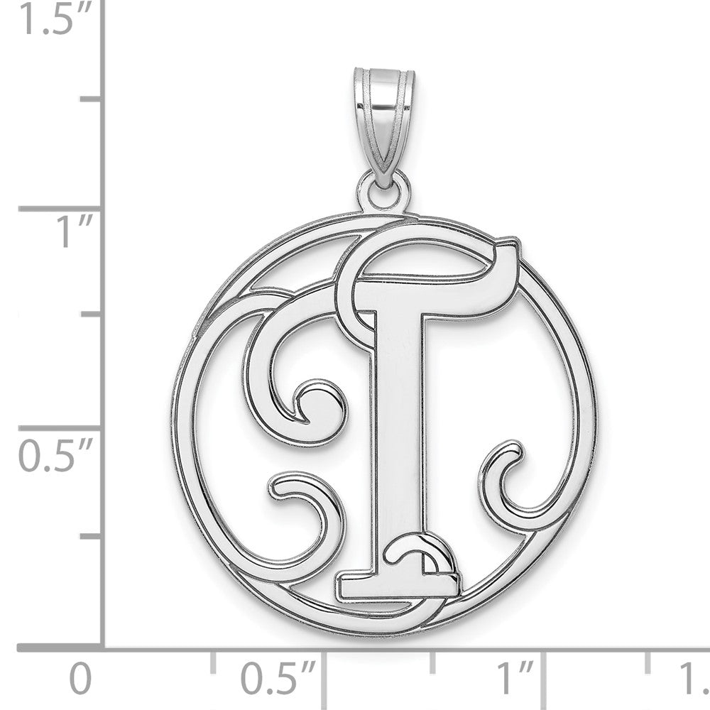 Large Sterling Silver Rhodium-plated Fancy Script Letter T Initial Pendant
