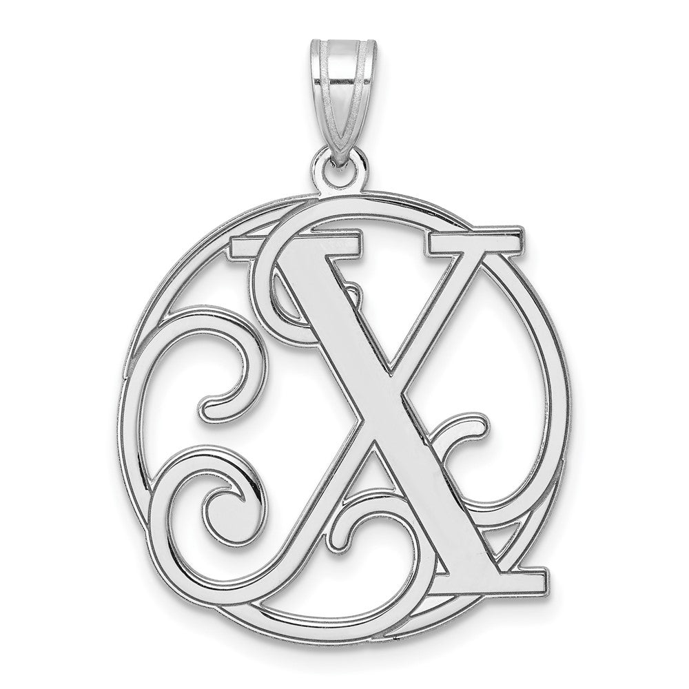 Large Sterling Silver Rhodium-plated Fancy Script Letter X Initial Pendant