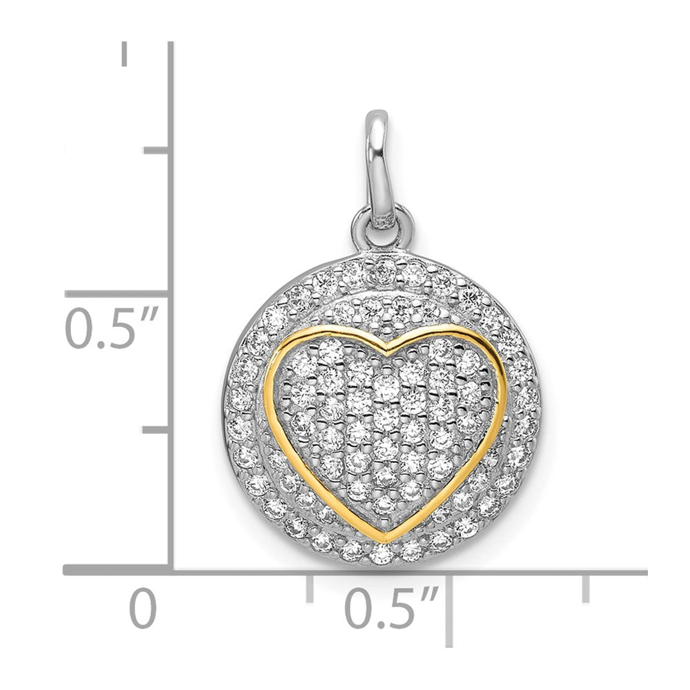 Sterling Silver Gold-plated CZ Heart Circle Pendant