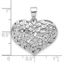 Sterling Silver Rhodium-Plated Polished Flower Heart Pendant