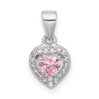 Sterling Silver Rhodium-plated Clear and Pink CZ Heart Pendant