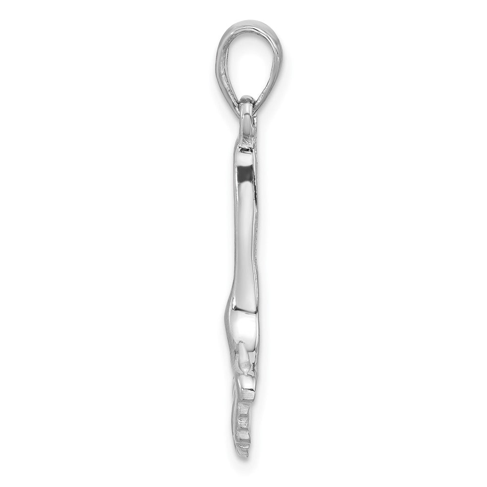 Sterling Silver Rhod-Plated Polished Grooved Ginkgo Leaf Pendant