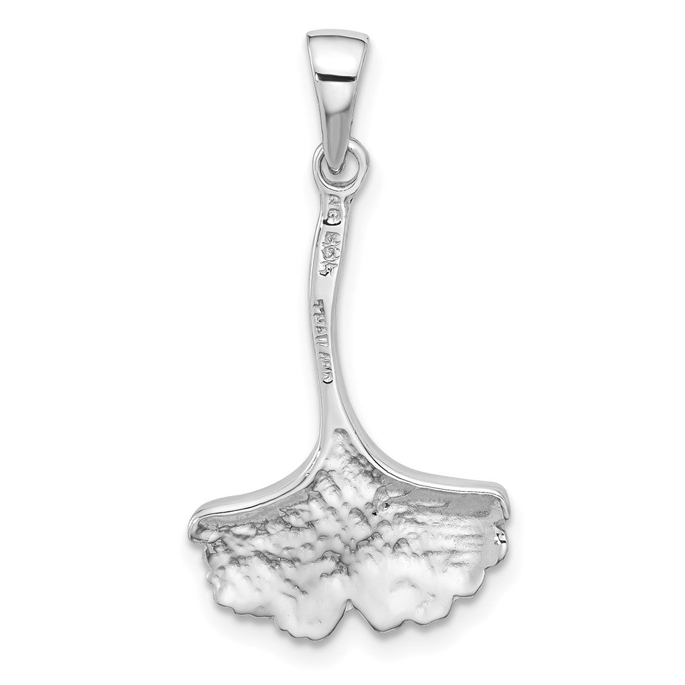 Sterling Silver Rhod-Plated Polished Grooved Ginkgo Leaf Pendant