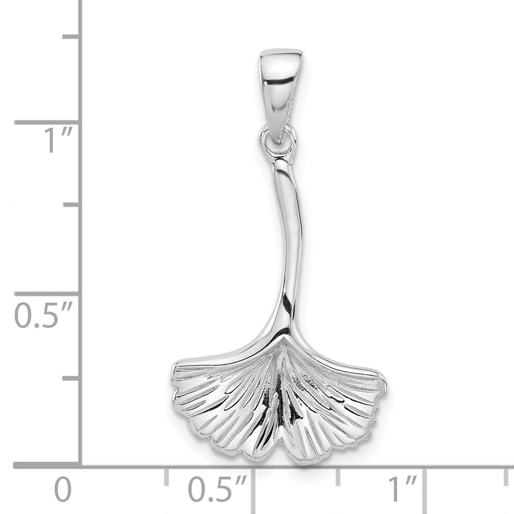 Sterling Silver Rhod-Plated Polished Grooved Ginkgo Leaf Pendant