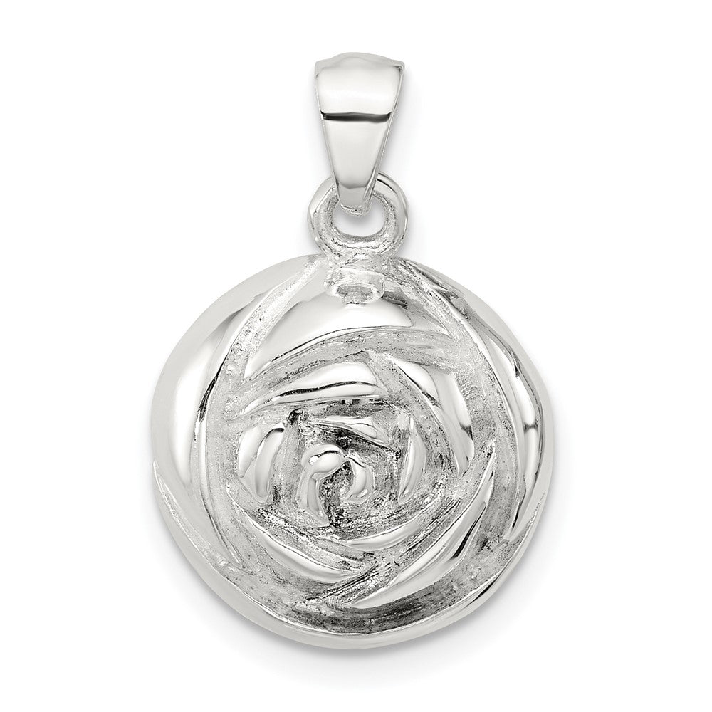 Sterling Silver Polished Textured Domed Flower Pendant