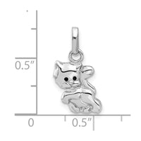 Sterling Silver Rhodium-plated Enameled Cat Charm Pendant