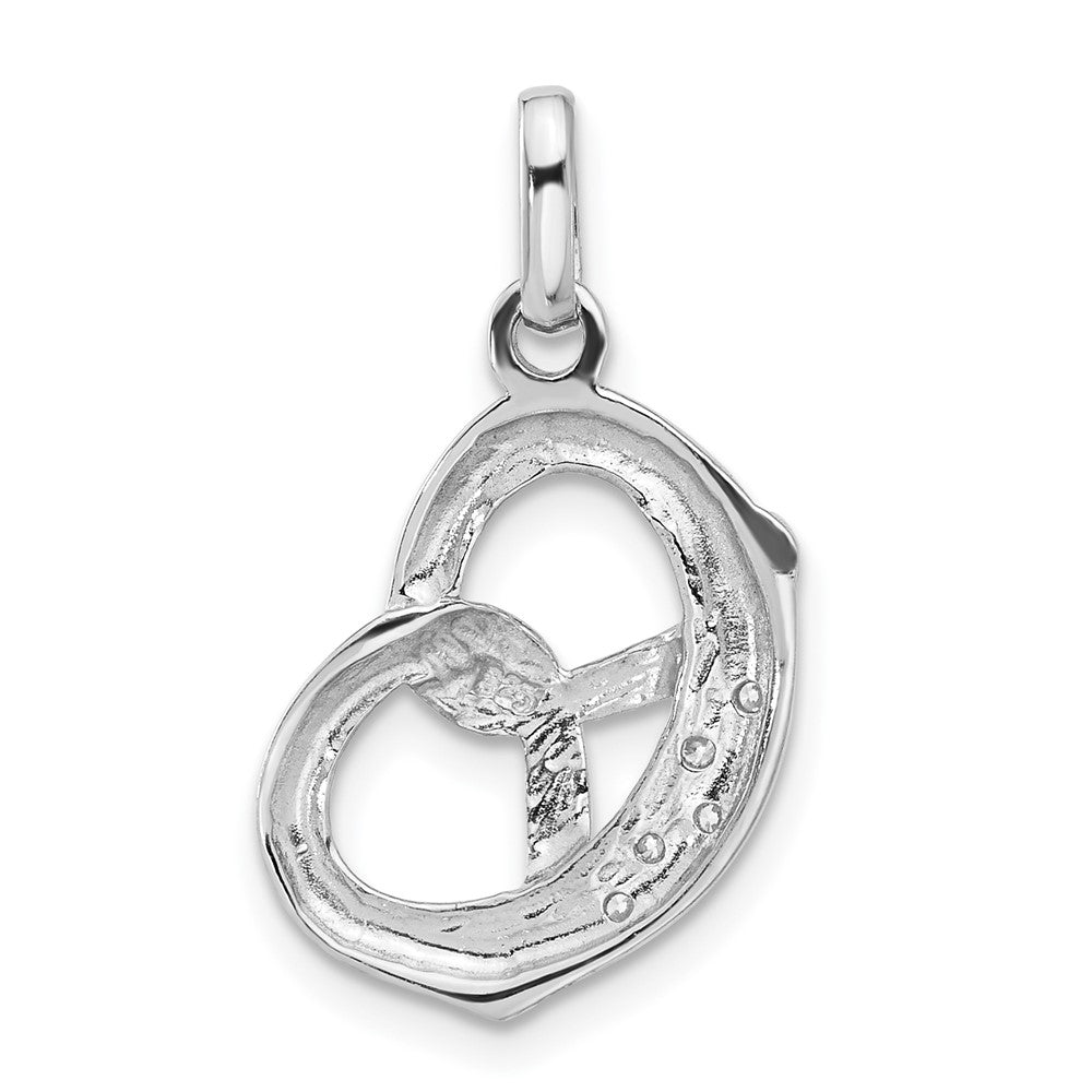 Sterling Silver Rhodium-plated CZ Pretzel Pendant
