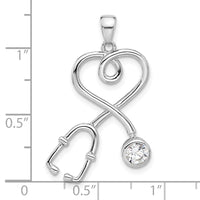 Sterling Silver Rhodium-plated with CZ Stethoscope with Heart Pendant