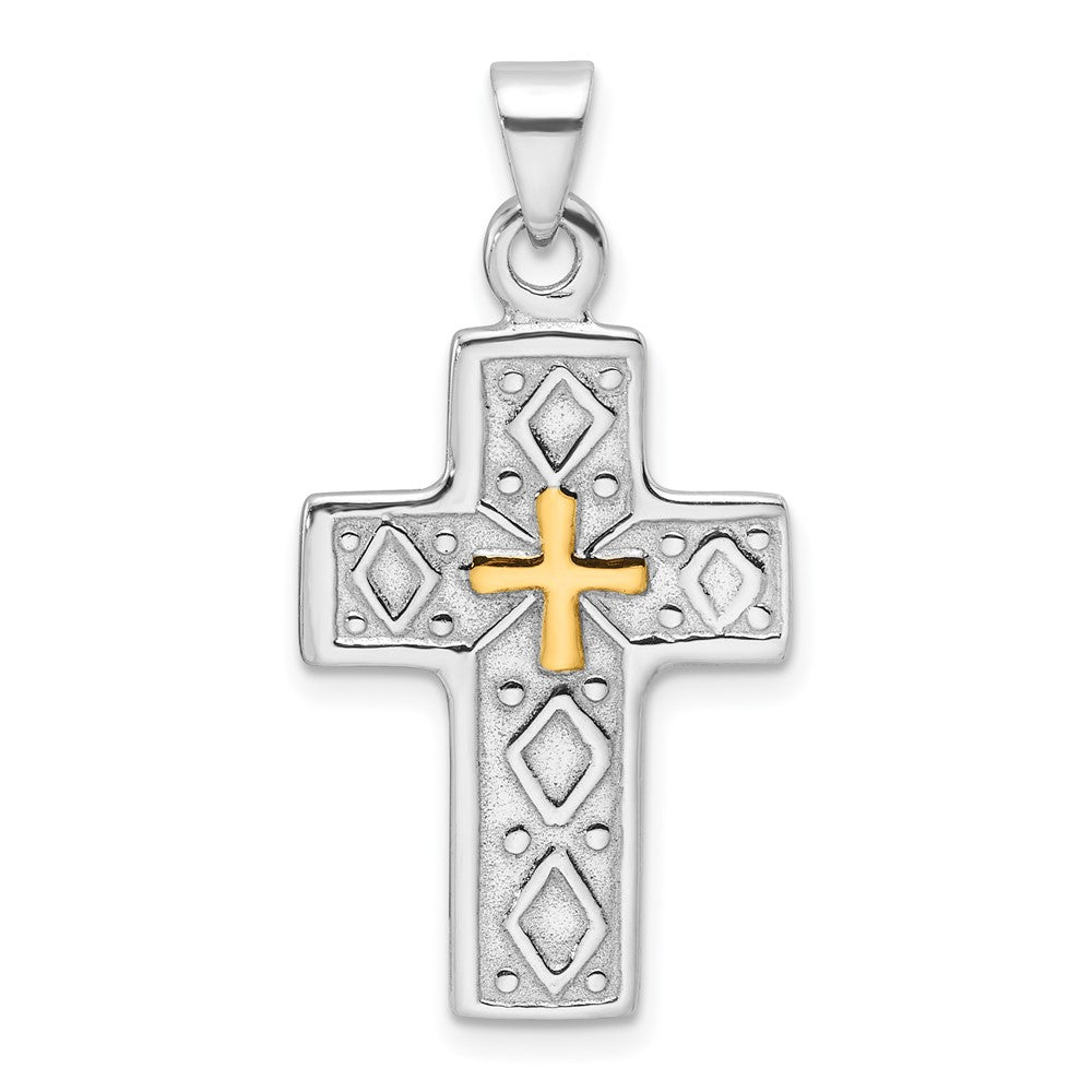 Sterling Silver Rhodium-plated and Gold-tone Reversible Cross Pendant