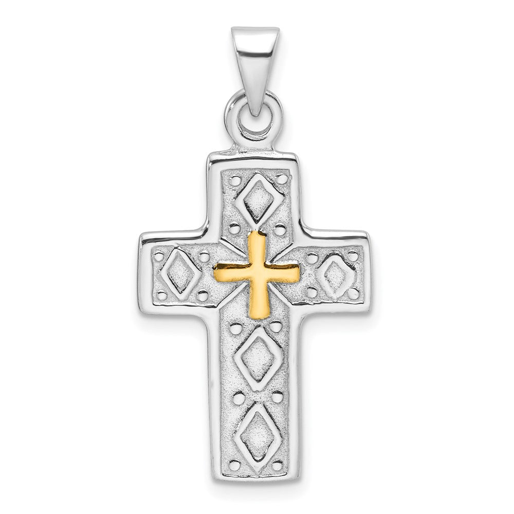 Sterling Silver Rhodium-plated and Gold-tone Reversible Cross Pendant