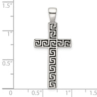 Sterling Silver Polished and Antiqued Greek Key Latin Cross Pendant