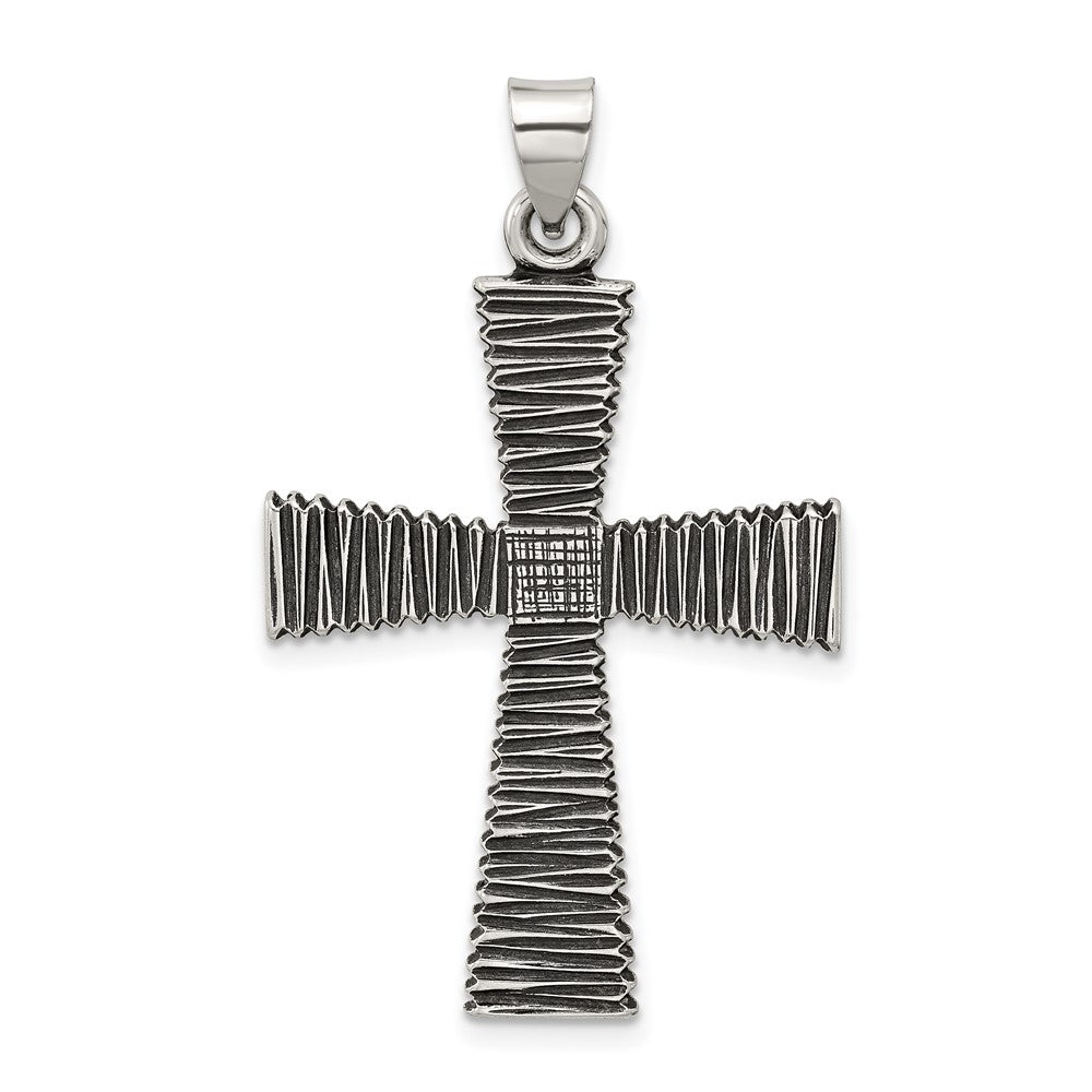 Sterling Silver Antiqued Solid Textured Cross Pendant