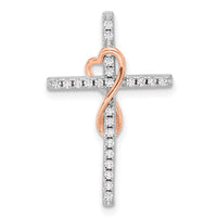 Sterling Silver RH-pltd Rose Gold-pltd CZ Cross/Heart Infinity Chain Slide