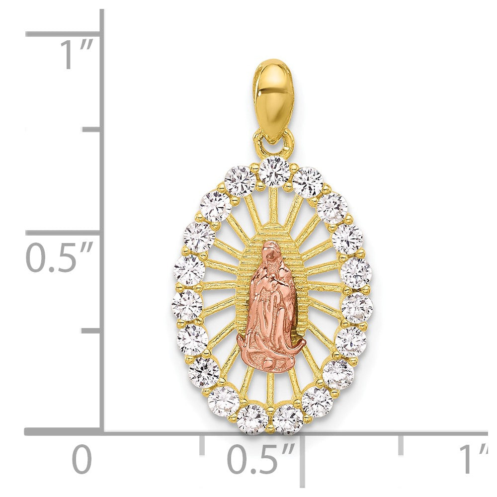 SS Gold and Rose-tone CZ Our Lady of Guadalupe Oval Pendant