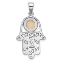 Sterling Silver Rhodium-Plated Polished Mother of Pearl Hamsa Pendant