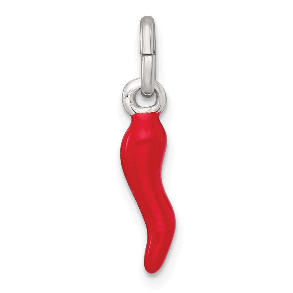 Sterling Silver Red Enamel Italian Horn Pendant