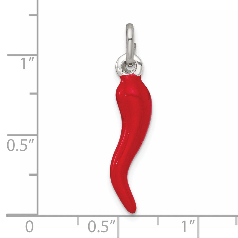 Sterling Silver Red Enamel Italian Horn Pendant