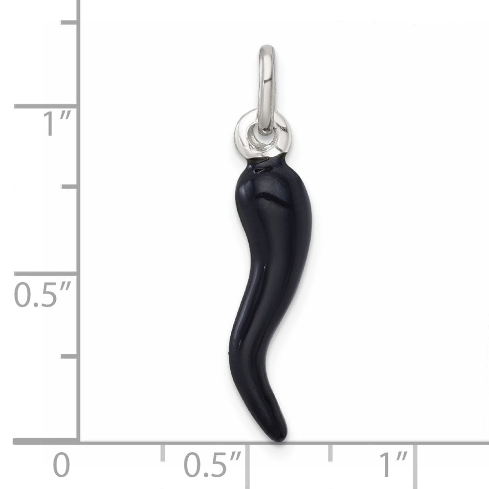 Sterling Silver Black Enamel Italian Horn Pendant