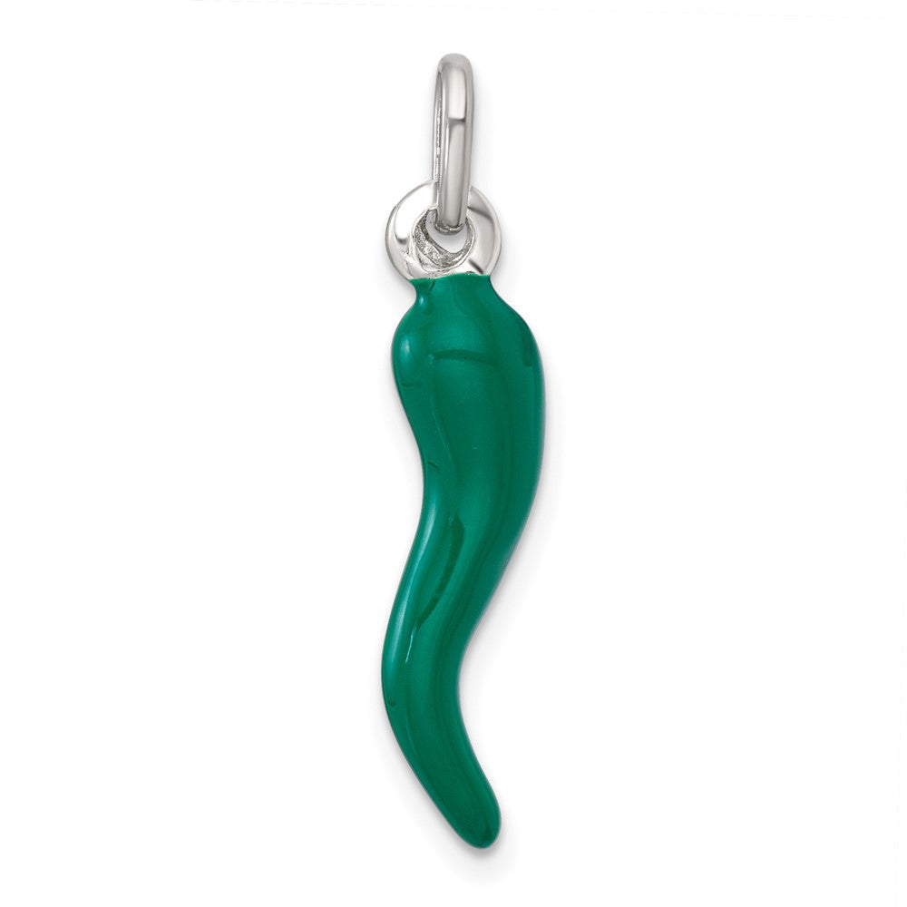 Sterling Silver Green Enamel Italian Horn Pendant