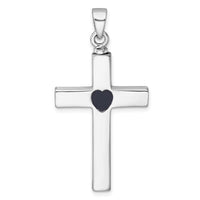 Sterling Silver Rhodium-plated Cross Enameled Heart Ash Holder Pendant