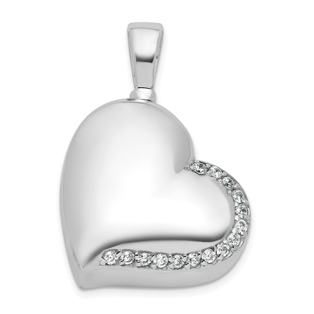 Sterling Silver Rhodium-plated Polished CZ Heart Ash Holder Pendant
