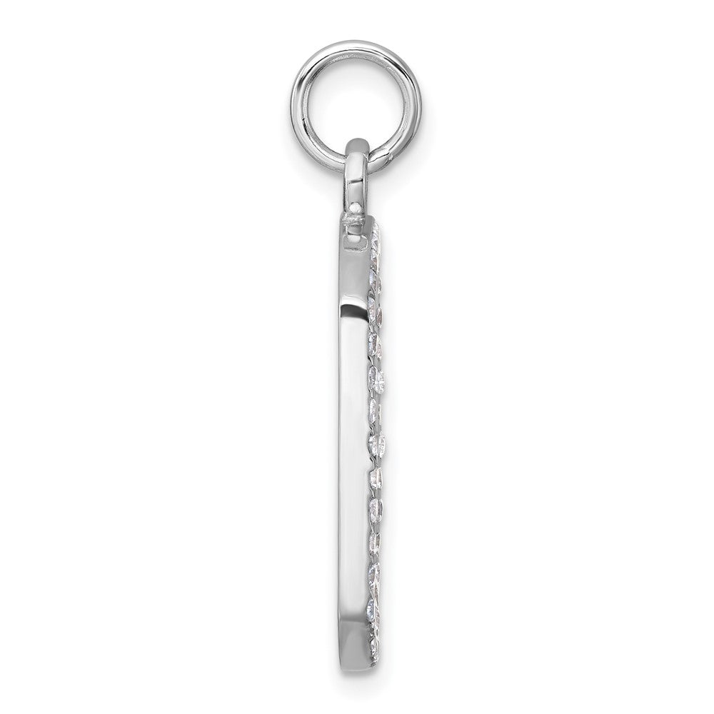 Sterling Silver Rhodium-plated Polished CZ Engraveable Dog Tag Pendant