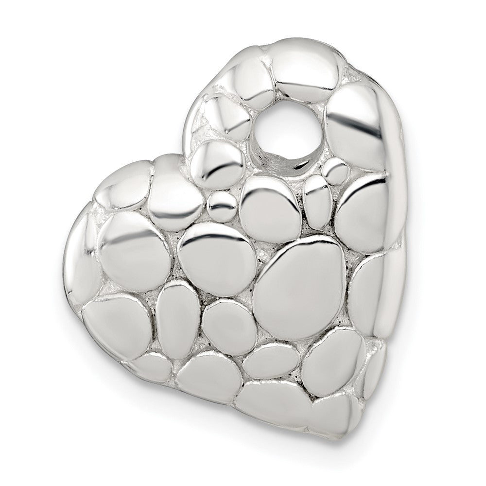 Sterling Silver Polished Pebbled Heart Chain Slide Pendant