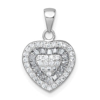 Sterling Silver Rhodium-plated White CZ Heart Pendant